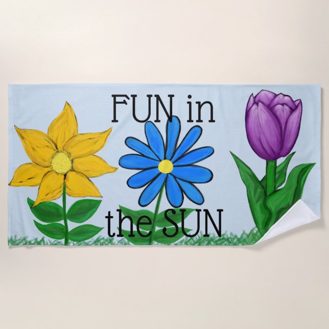 Yellow Blue Ultra Violet Floral Beach Towel (Front)
