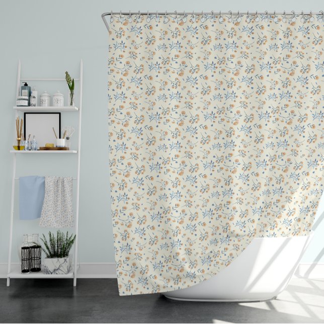 Yellow Blue Vintage Wildflower Pattern   (Yellow Blue Vintage Wildflower Pattern Shower Curtain)