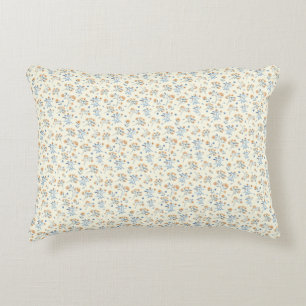 Yellow Blue Vintage Wildflower Pattern Accent Pillow