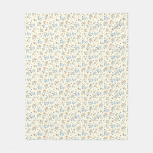 Yellow Blue Vintage Wildflower Pattern Fleece Blanket