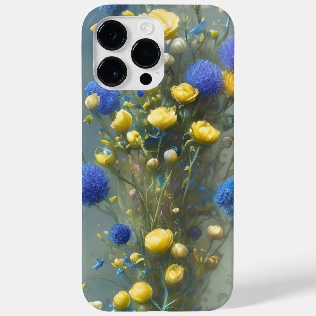YELLOW & BLUE WATERCOLOR FLOWERS Case-Mate iPhone CASE (Back)