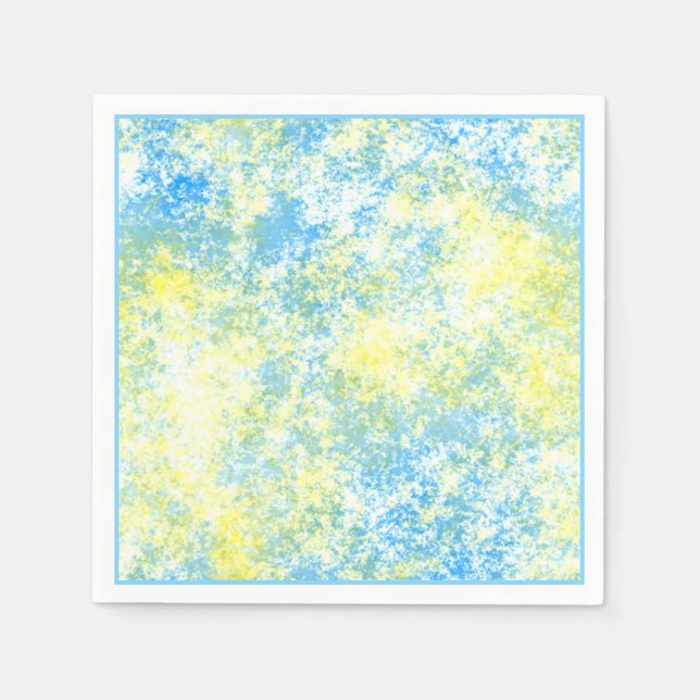 Yellow Blue Watercolor Marble Paint Splash Pattern Napkin (Front)