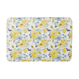 Yellow & Blue Watercolor Pattern Bath Mat