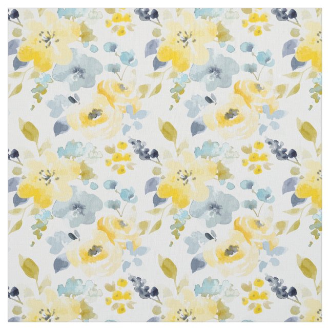 Yellow & Blue Watercolor Pattern Fabric (Swatch)