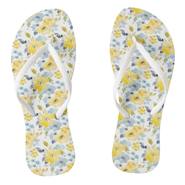 Yellow & Blue Watercolor Pattern Flip Flops (Footbed)