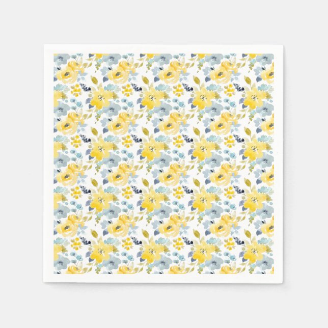 Yellow & Blue Watercolor Pattern Napkin (Front)