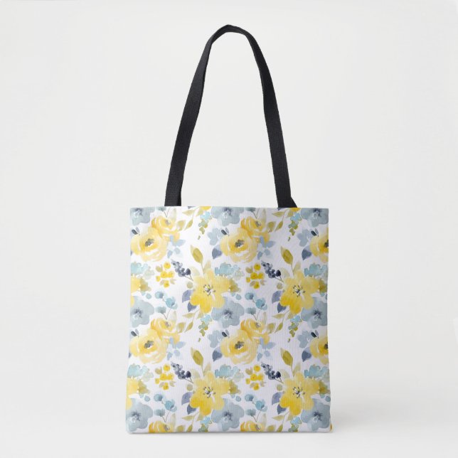 Yellow & Blue Watercolor Pattern Tote Bag (Front)