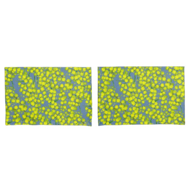 Yellow blue wattle acacia botanica art pillows pillowcase (Front-Set)