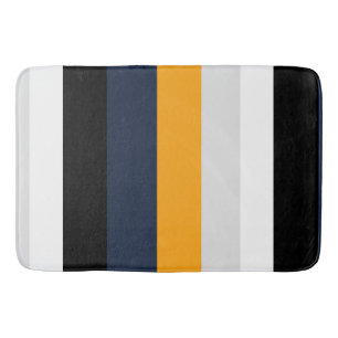 Yellow, blue, white, and black stripes bath mat