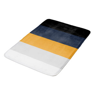 Yellow, blue, white, and black stripes bath mat