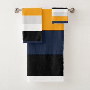 Yellow, blue, white, and black stripes bath towel set