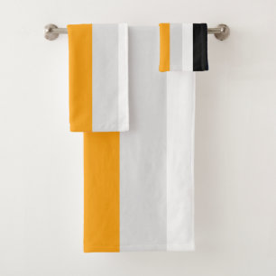 Yellow, blue, white, and black stripes bath towel set