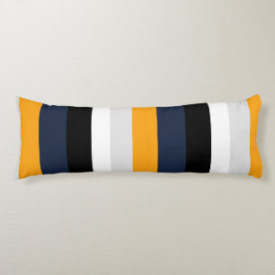 Yellow, blue, white, and black stripes body pillow