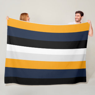Yellow, blue, white, and black stripes fleece blanket