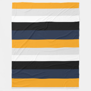 Yellow, blue, white, and black stripes fleece blanket