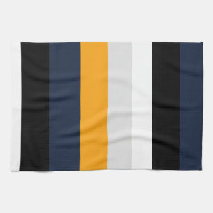 Yellow, blue, white, and black stripes kitchen towel