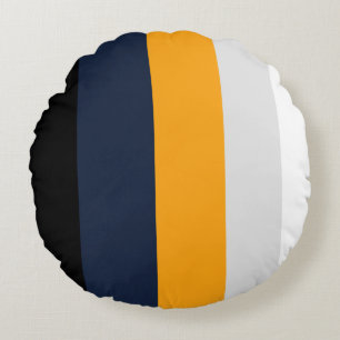 Yellow, blue, white, and black stripes round pillow