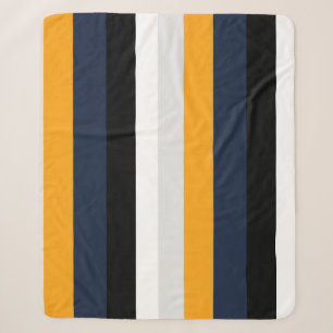 Yellow, blue, white, and black stripes sherpa blanket