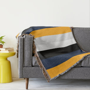 Yellow, blue, white, and black stripes throw blanket
