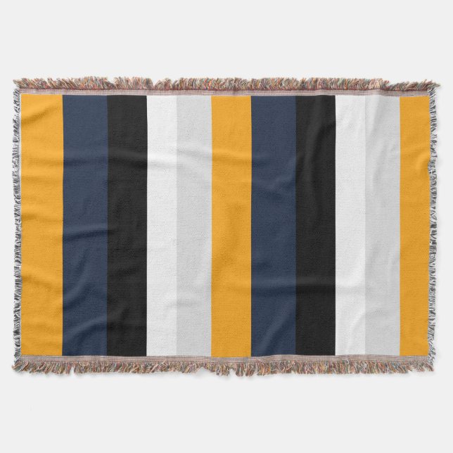 Yellow, blue, white, and black stripes throw blanket (Front)