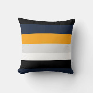 Yellow, blue, white, and black stripes throw pillow