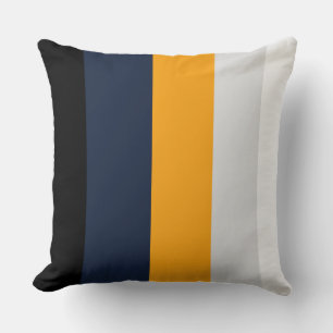 Yellow, blue, white, and black stripes throw pillow