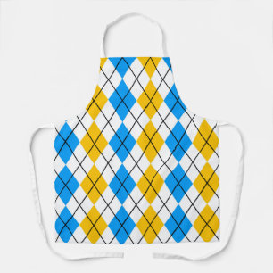 Yellow Blue White Argyle Diamond Design Apron