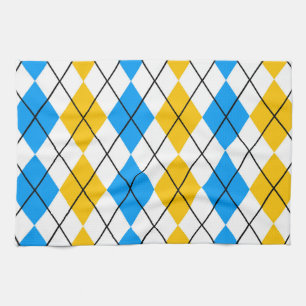 Yellow Blue White Argyle Diamond Design Kitchen Towel