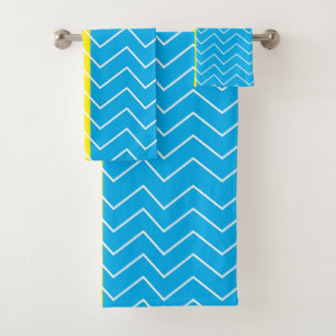 Yellow Blue White Chevron Color Block Pattern Bath Towel Set