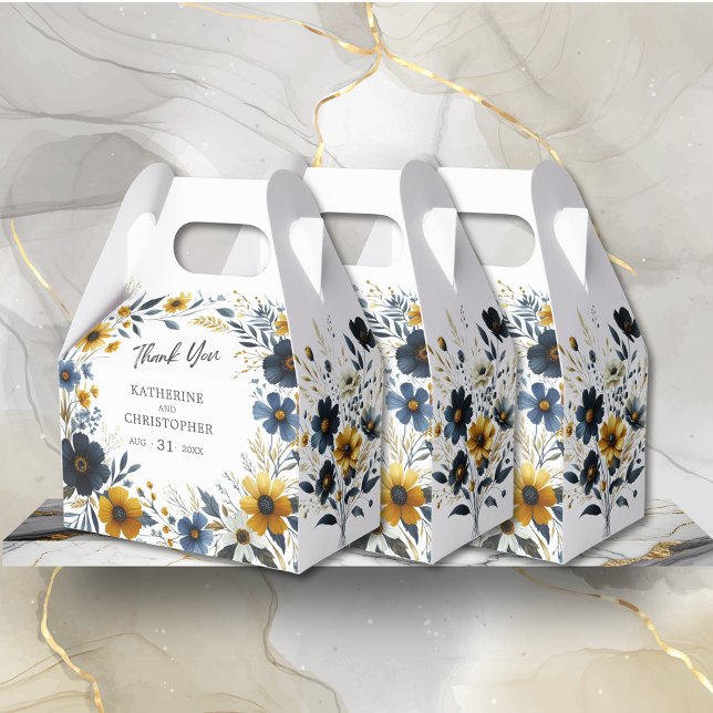 Yellow Blue Wildflower Elegant Wedding Favor Box (Blue Yellow Wildflowers Wedding Favor Box to fill with treats for your guests.)