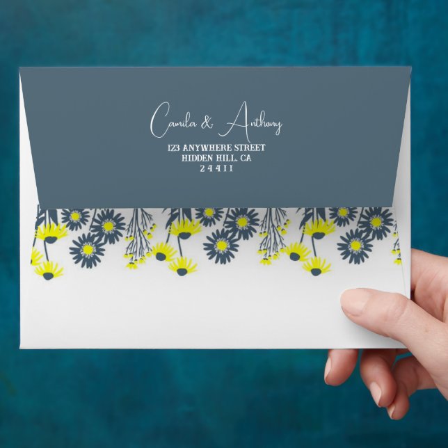 Yellow Blue Wildflower Floral Boho Wedding Envelope (Hand)