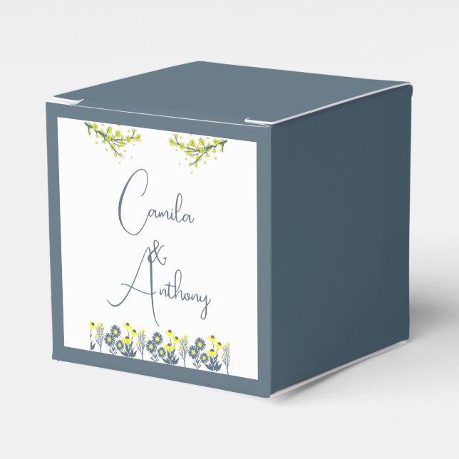 Yellow Blue Wildflower Floral Boho Wedding Favor Box (Front Side)