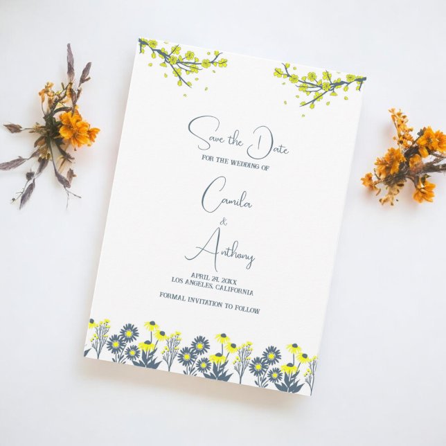 Yellow Blue Wildflower Floral Boho Wedding Invitation (Creator Uploaded)