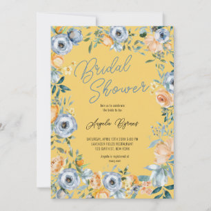 Yellow Blue Wildflowers Watercolor Bridal Shower Invitation