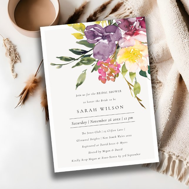 Yellow Blush Burgundy Floral Bridal Shower Invite (Creator Uploaded)