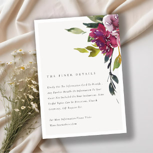 Yellow Blush Burgundy Floral Wedding Details Enclosure Card