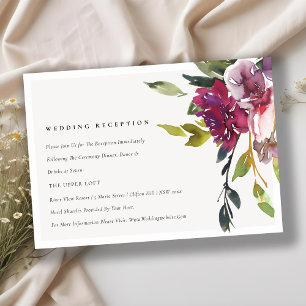 Yellow Blush Burgundy Floral Wedding Reception Enclosure Card
