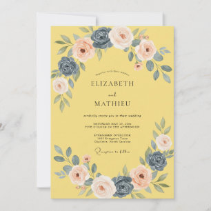 Yellow Blush Floral Romantic Wedding Invitation