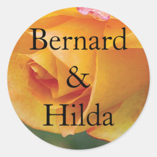 Yellow Blushing Rose Personalized Wedding Classic Round Sticker