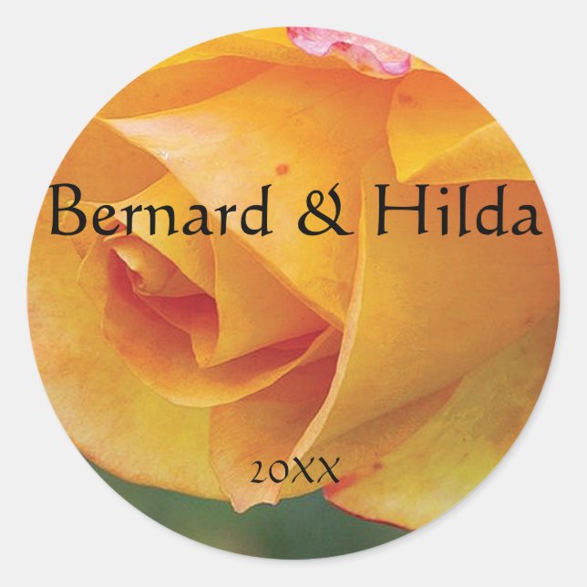 Yellow Blushing Rose Round Wedding Sticker (Front)