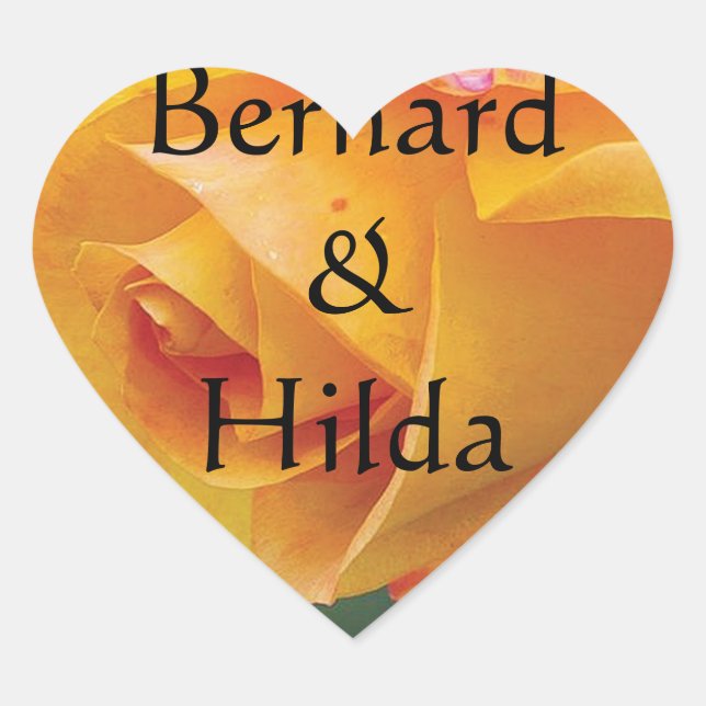 Yellow Blushing Rose Wedding Heart Sticker (Front)