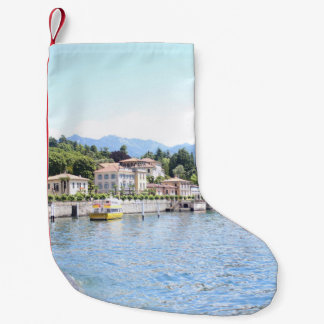 YELLOW BOAT DOCKED NEAR BUILDING SMALL CHRISTMAS STOCKING