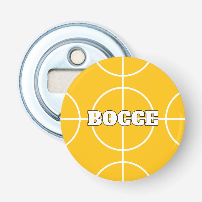 Yellow Boccie Ball bottle opener fridge magnet (Front)