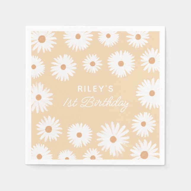 Yellow Boho Daisy Birthday Party Napkin (Front)