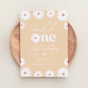 Yellow Boho Daisy Wild One 1st Birthday Party Invitation