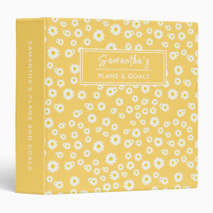 Yellow Boho Spring Daisies Pattern Binder