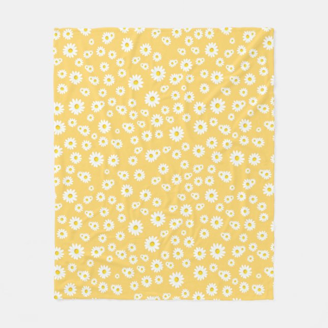 Yellow Boho Spring Daisies Pattern Fleece Blanket (Front)