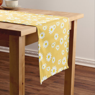 Yellow Boho Spring Daisies Pattern Medium Table Runner