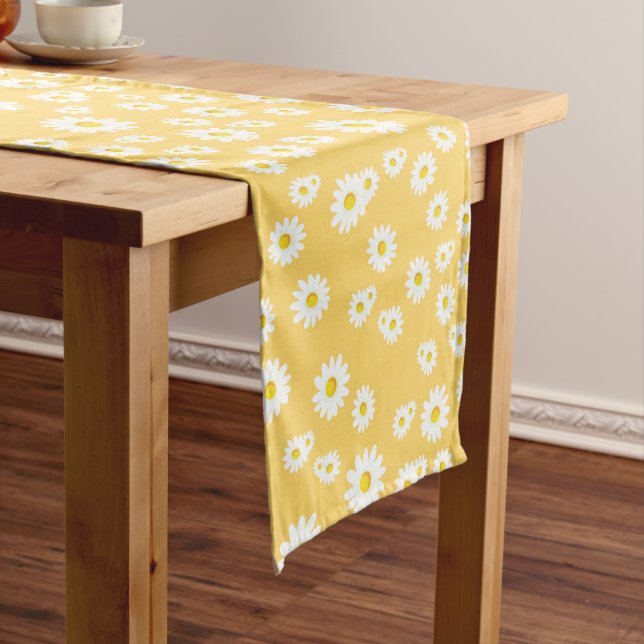 Yellow Boho Spring Daisies Pattern Medium Table Runner (In Situ)