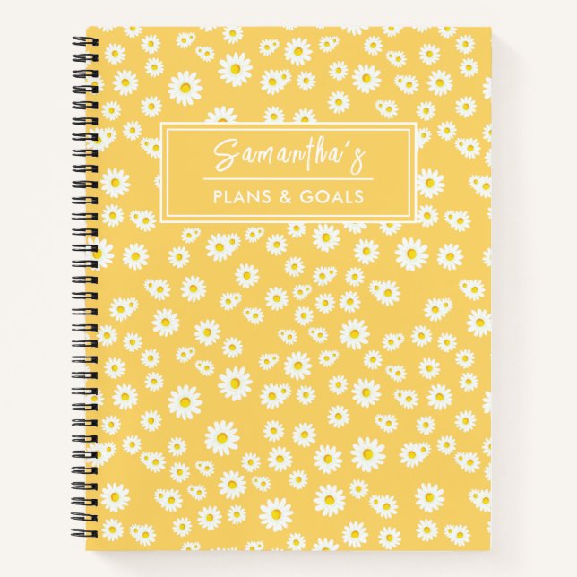 Yellow Boho Spring Daisies Pattern Notebook (Front)